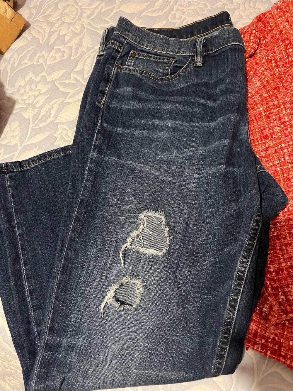 a.n.a Dark Blue Distressed Boyfriend Jeans